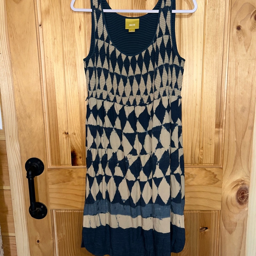 Blue and Cream Geometric Dress